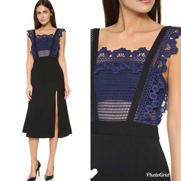 Revolve Self-Portrait Angelique Frilled Split Front Sculptured Midi Dress - Picture 3 of 13